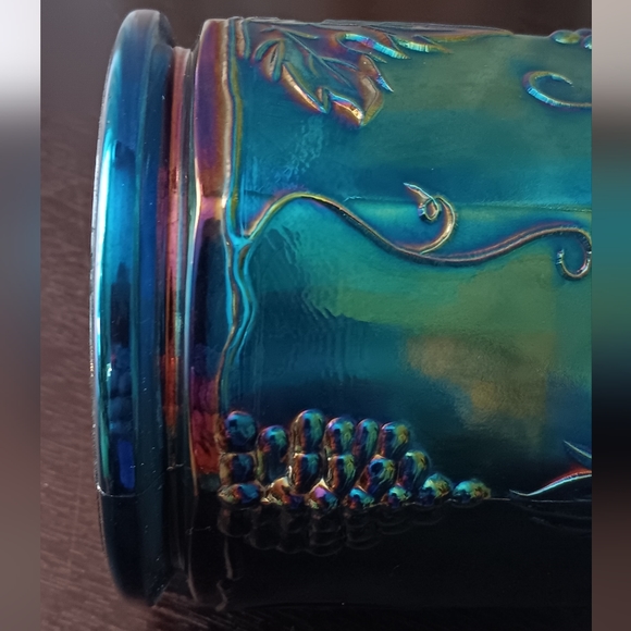 Indiana Glass Blue Carnival Iridescent Harvest Grape Canister Jar 5" Tall No Lid - Picture 6 of 7